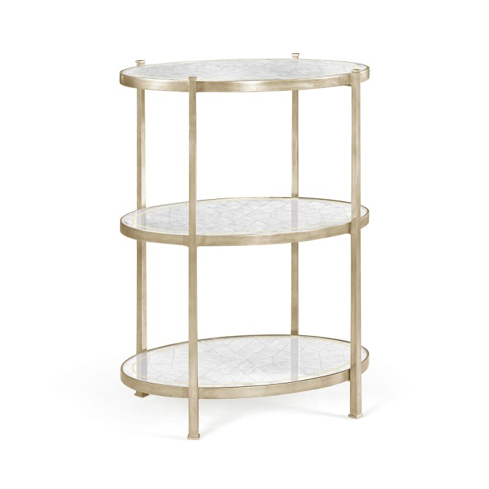 Large Églomisé & Silver Iron Three-Tier Table