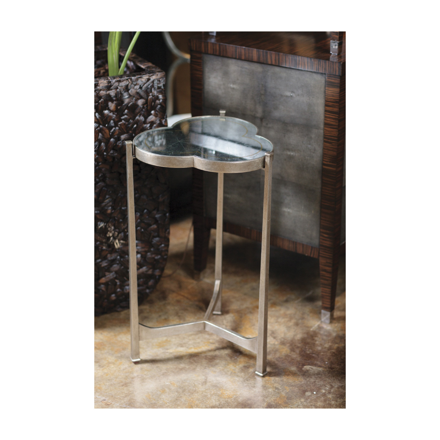 Églomisé & Gilded Iron Trefoil Lamp Table