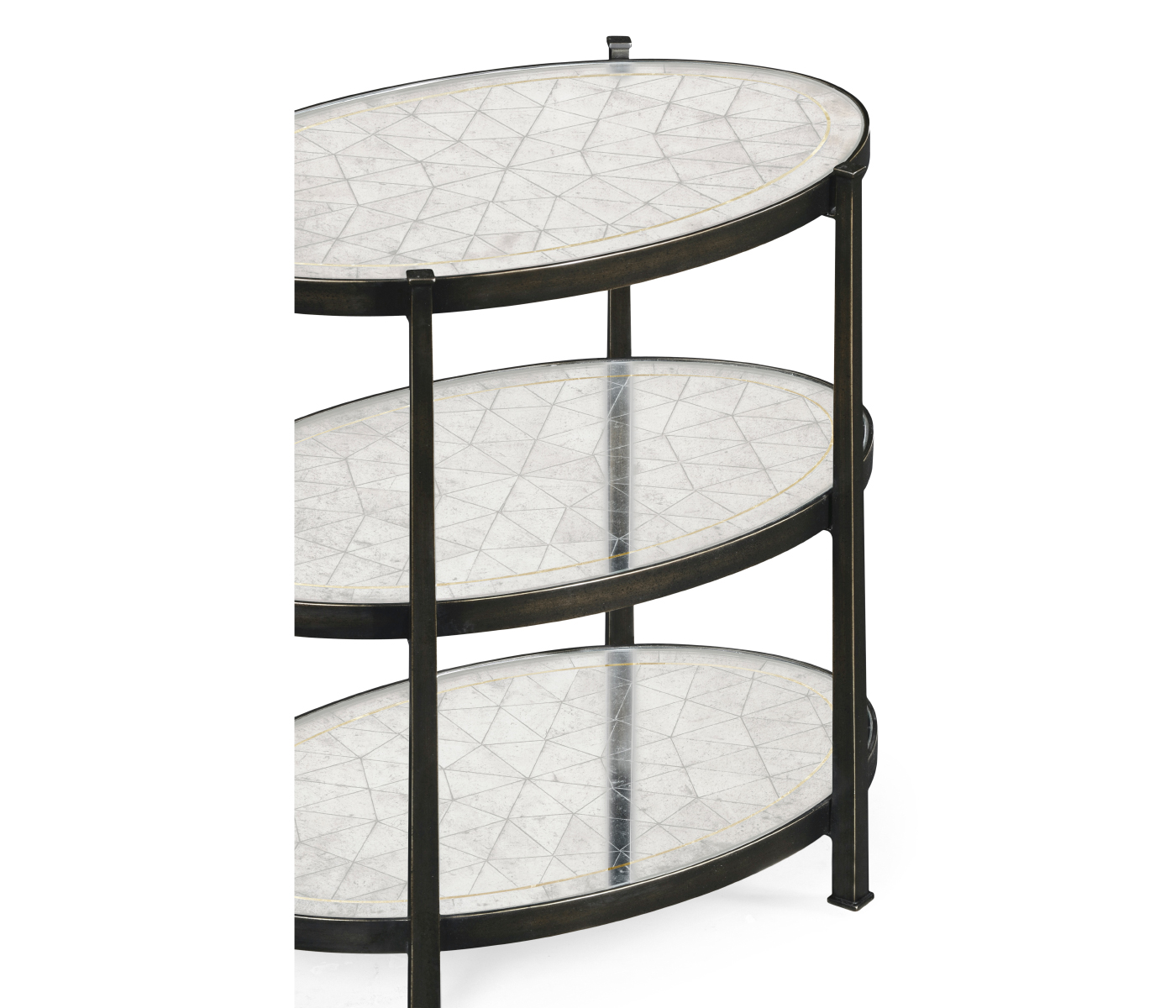 Small Églomisé & Bronze Iron Three-Tier Table