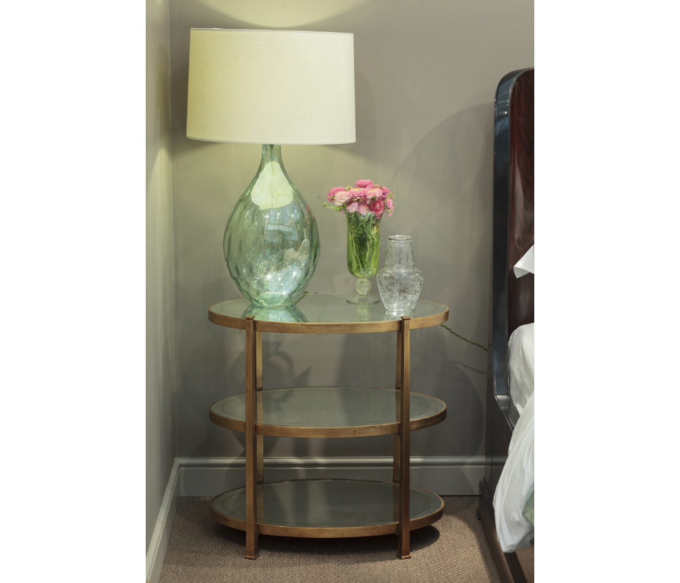 Small Églomisé & Gilded Iron Three-Tier Table