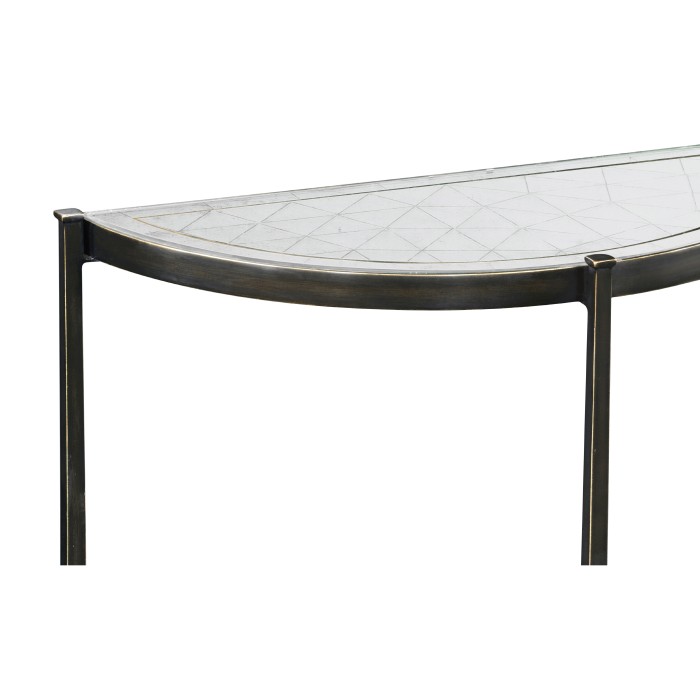 Small Églomisé & Bronze Iron Demilune Console