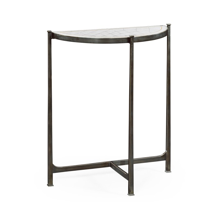 Small Églomisé & Bronze Iron Demilune Console