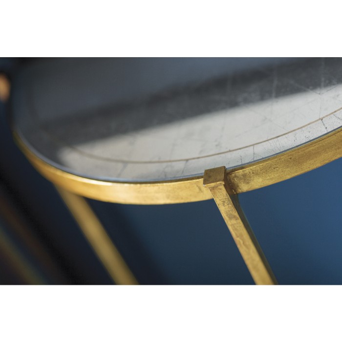 Small Églomisé & Bronze Iron Demilune Console
