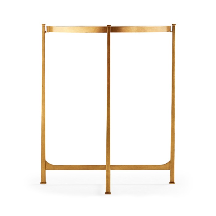 Small Églomisé & Gilded Iron Demilune Console
