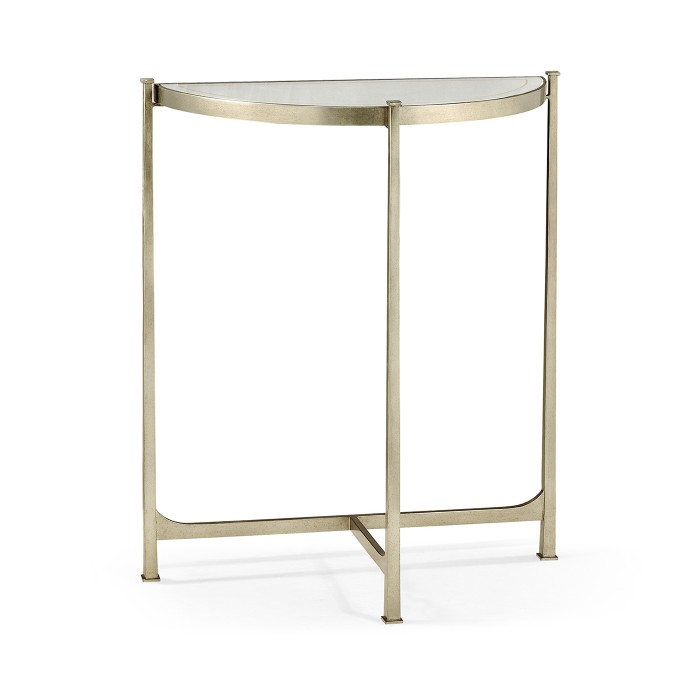 Small Églomisé & Silver Iron Demilune Console