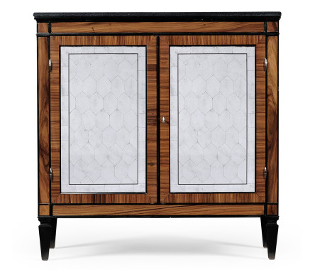 Rosewood & ebonised marble topped side cabinet with brass