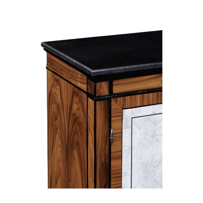 Rosewood & ebonised marble topped side cabinet with brass