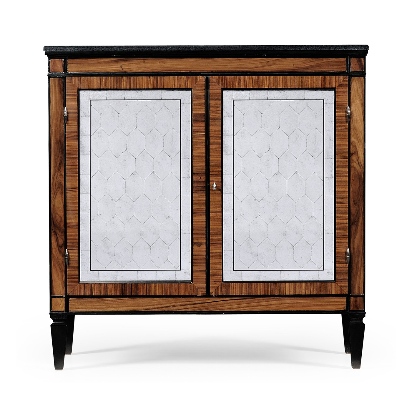 Rosewood & ebonised marble topped side cabinet