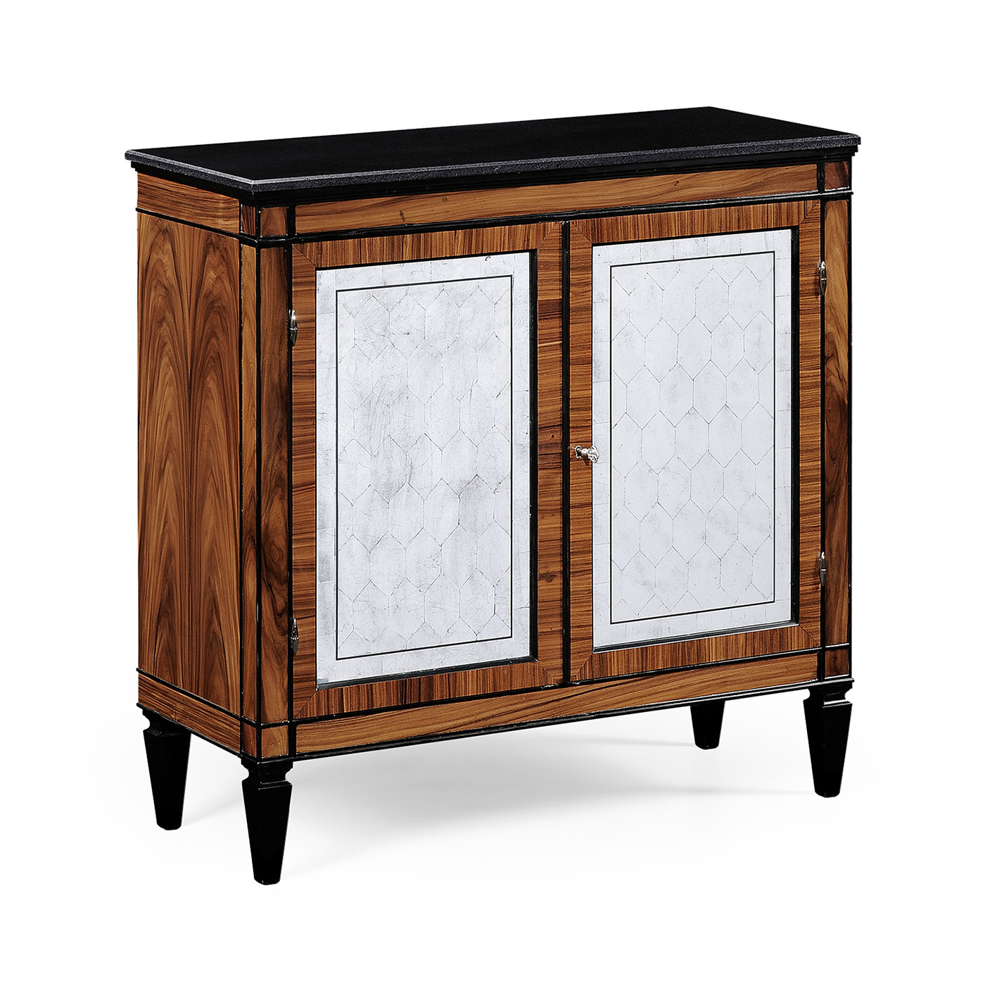 Rosewood & ebonised marble topped side cabinet
