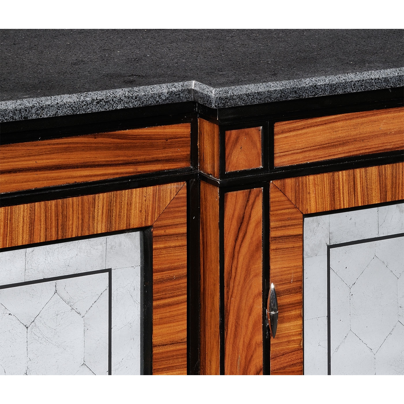 Rosewood & ebonised marble topped breakfront cabinet