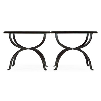 Églomisé & Bronze Iron Set of Two Tables