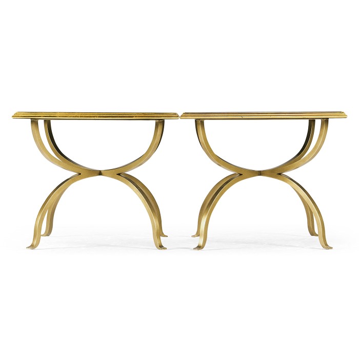 Églomisé & Gilded Iron Set of Two Tables