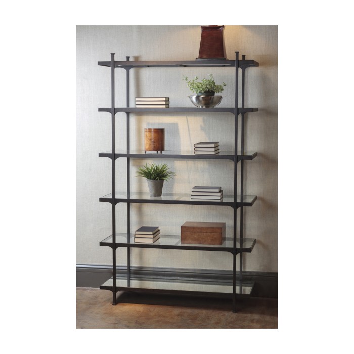 Églomisé & Bronze Iron Six-Tier Étagère