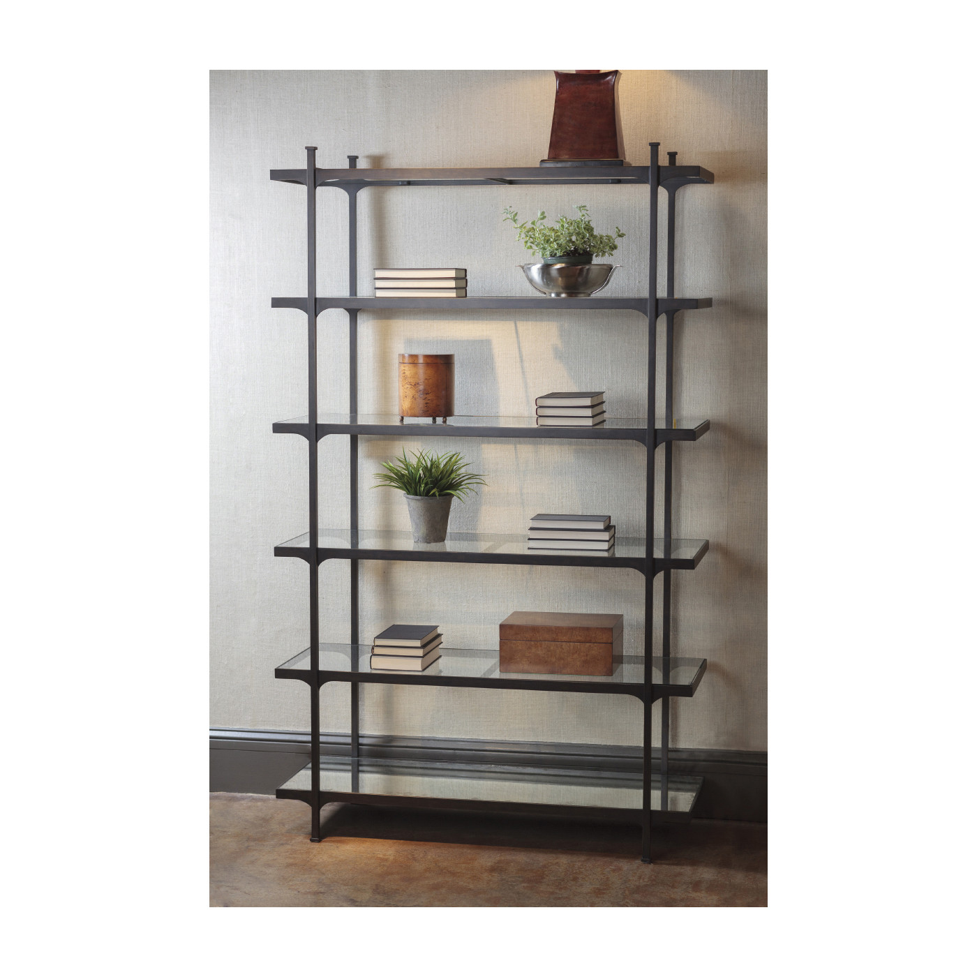 Églomisé & Gilded Iron Six-Tier Étagère