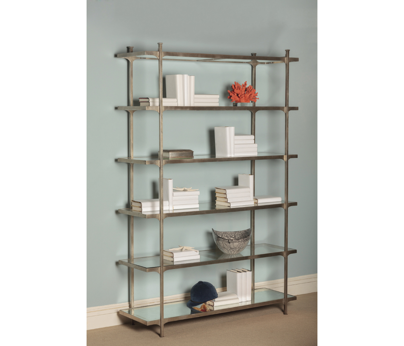 Églomisé & Gilded Iron Six-Tier Étagère