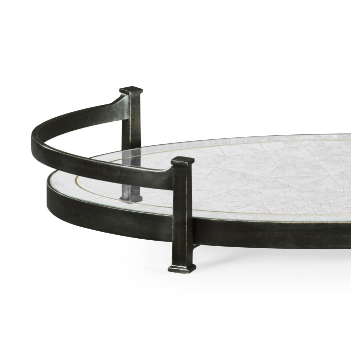 Églomisé & Bronze Iron Oval Tray