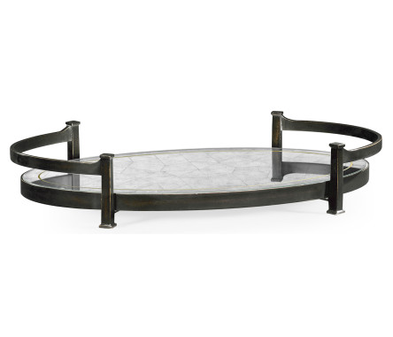 Églomisé & Bronze Iron Oval Tray