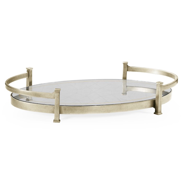 Églomisé & Silver Iron Oval Tray