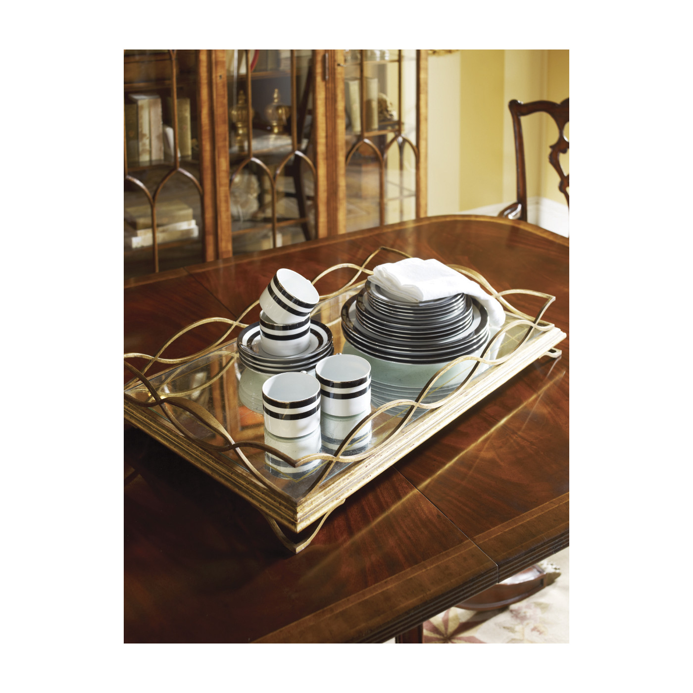 Églomisé & Bronze Iron Rectangular Tray