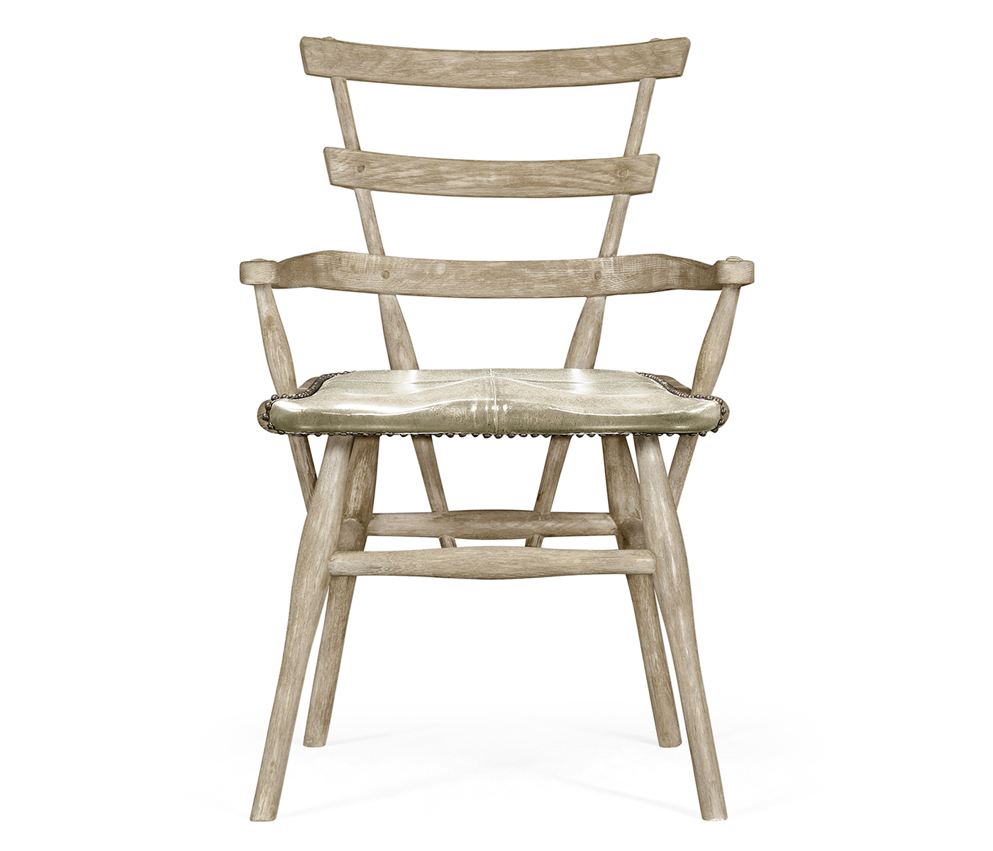 Country Style Grey Oak Arm Chair with A Dark Grey Leather Seat