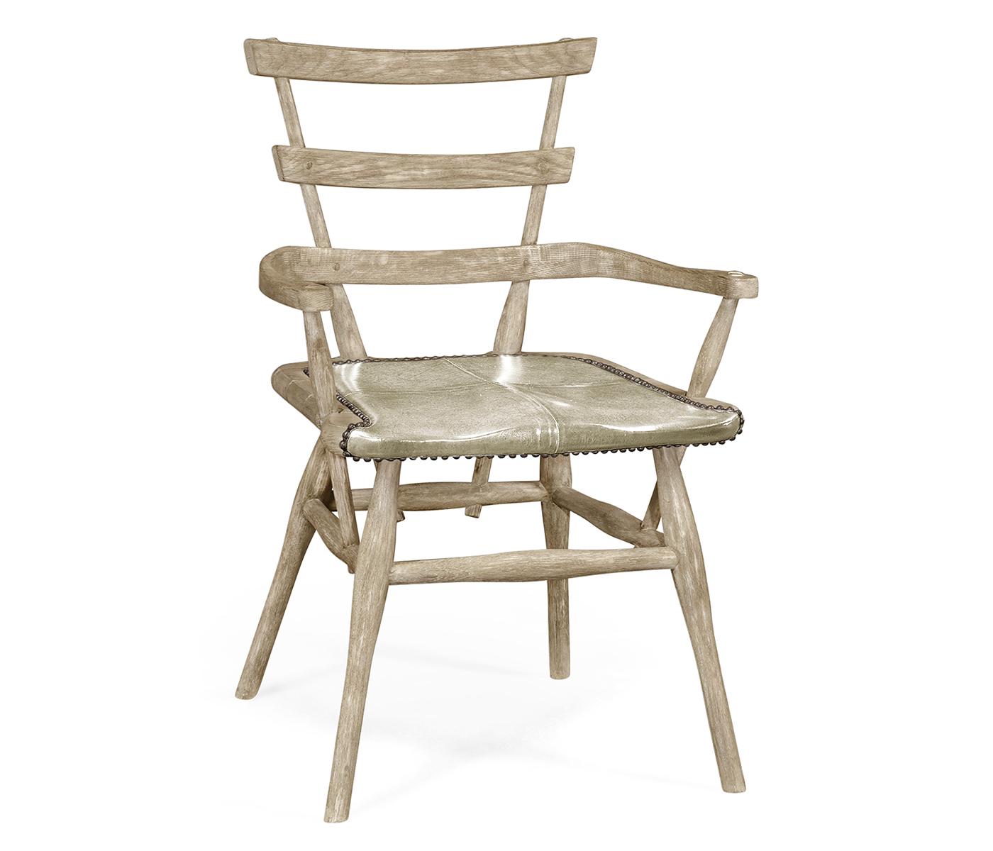 Country Style Grey Oak Arm Chair with A Dark Grey Leather Seat