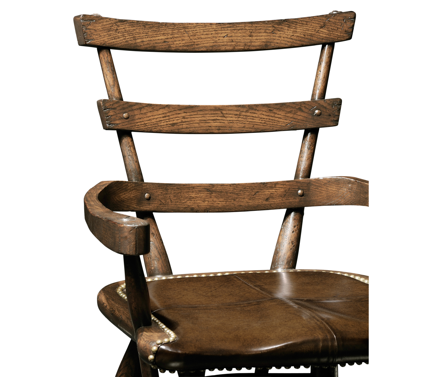 Country Style Dark Oak Arm Chair with A Dark Antique Chestnut Leather Seat