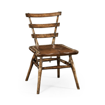 Country Style Dark Oak Side Chair with A Dark Antique Chestnut Leather Seat