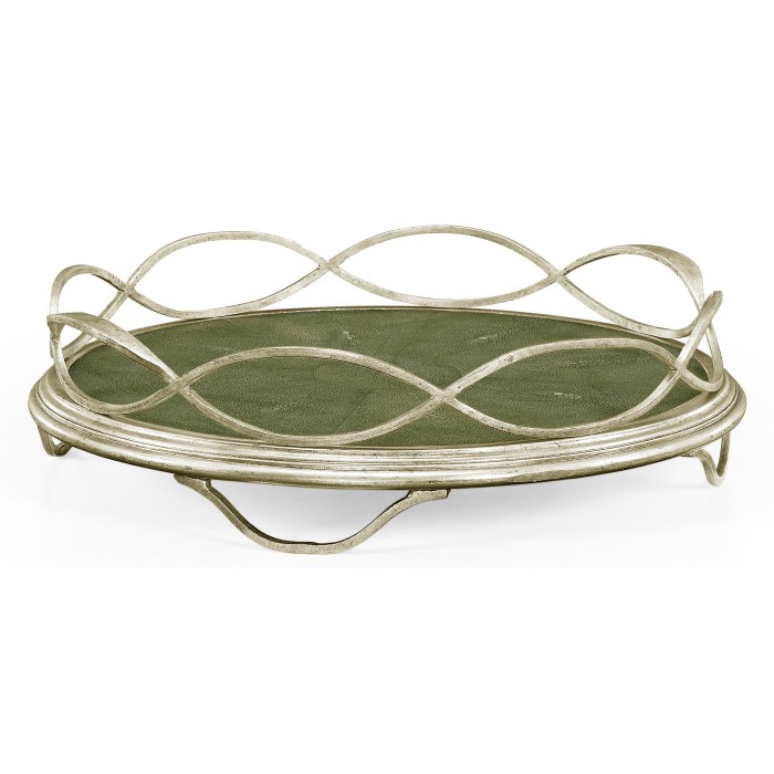 Green Faux Shagreen & Silver Iron Circular Tray