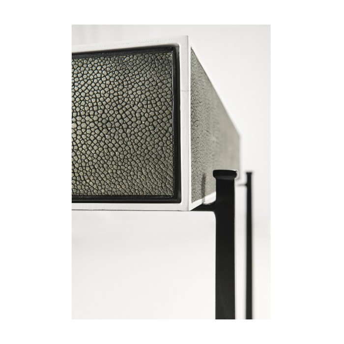 Anthracite Faux Shagreen & Bronze Iron Side Table
