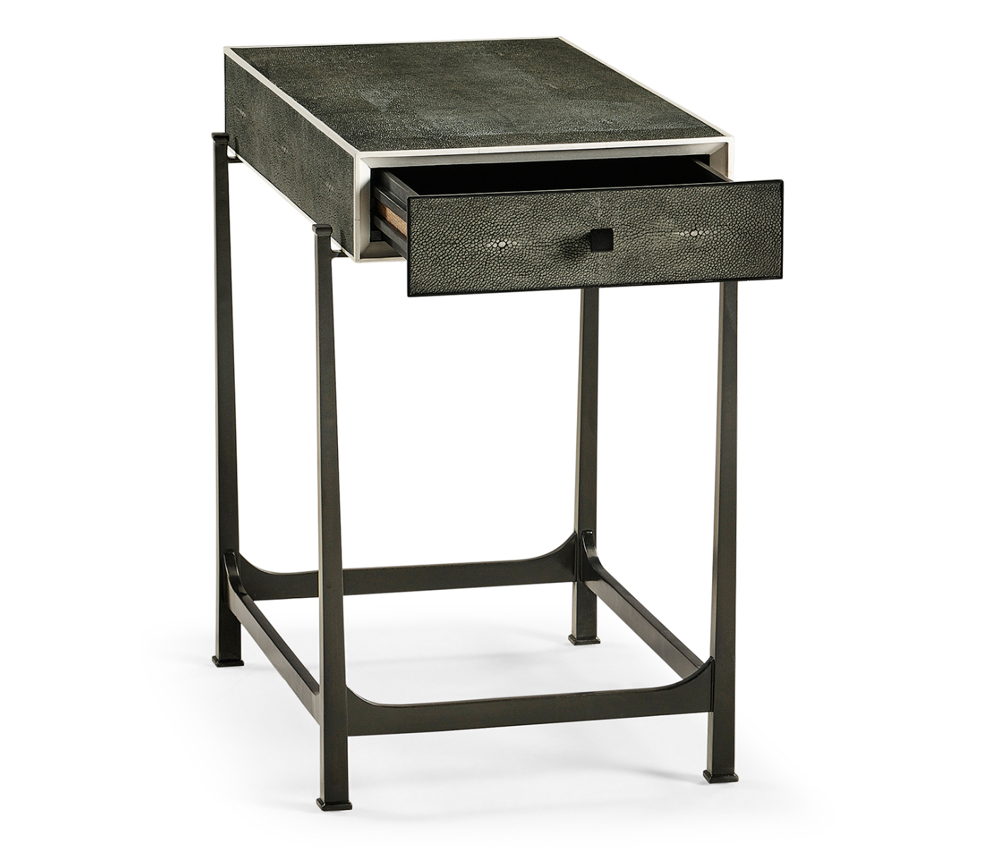 Anthracite Faux Shagreen & Bronze Iron Side Table