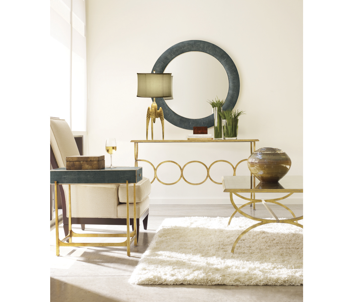 Anthracite Faux Shagreen & Bronze Iron Side Table