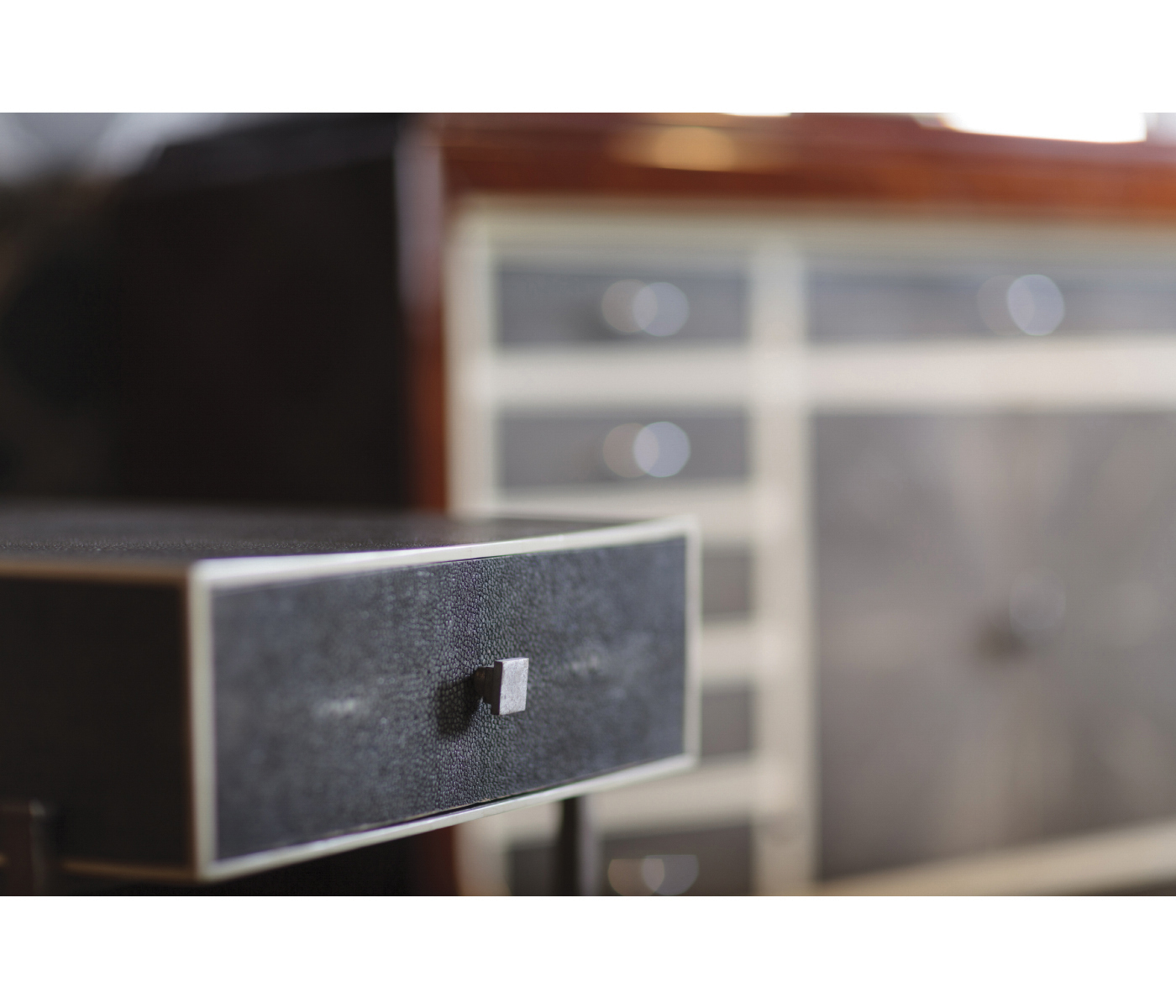 Anthracite Faux Shagreen & Bronze Iron Side Table
