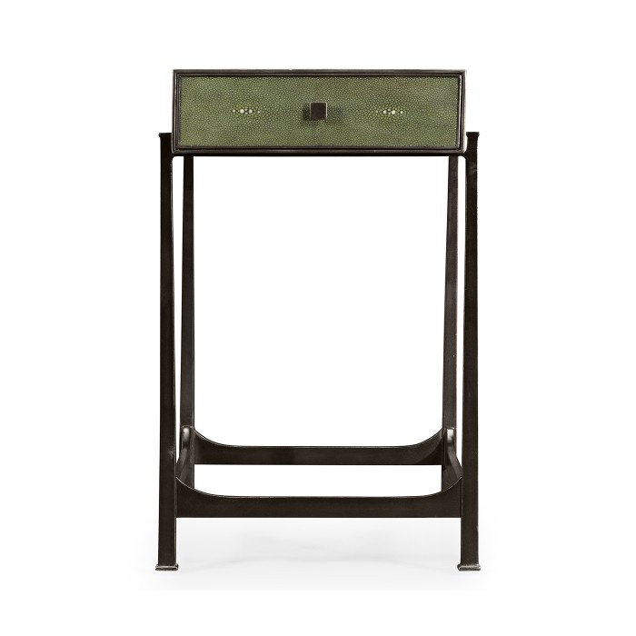 Green Faux Shagreen Bronze Side Table
