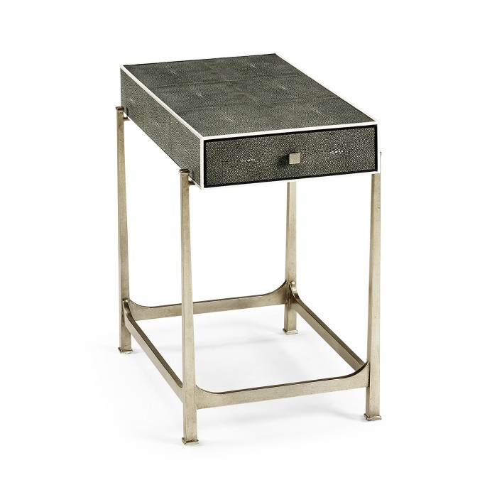 Anthracite Faux Shagreen & Silver Iron Side Table