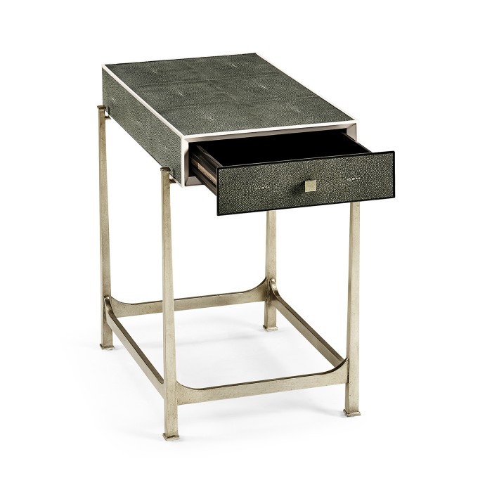 Anthracite Faux Shagreen & Silver Iron Side Table