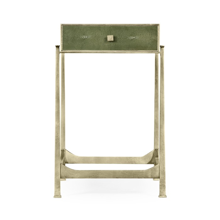 Green Faux Shagreen Silver Side Table