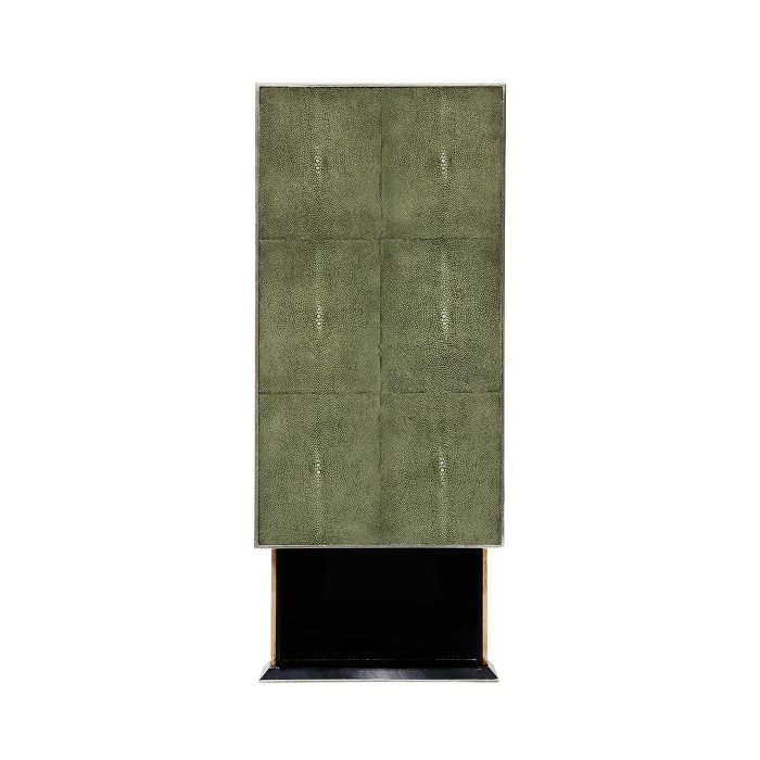 Green Faux Shagreen Silver Side Table