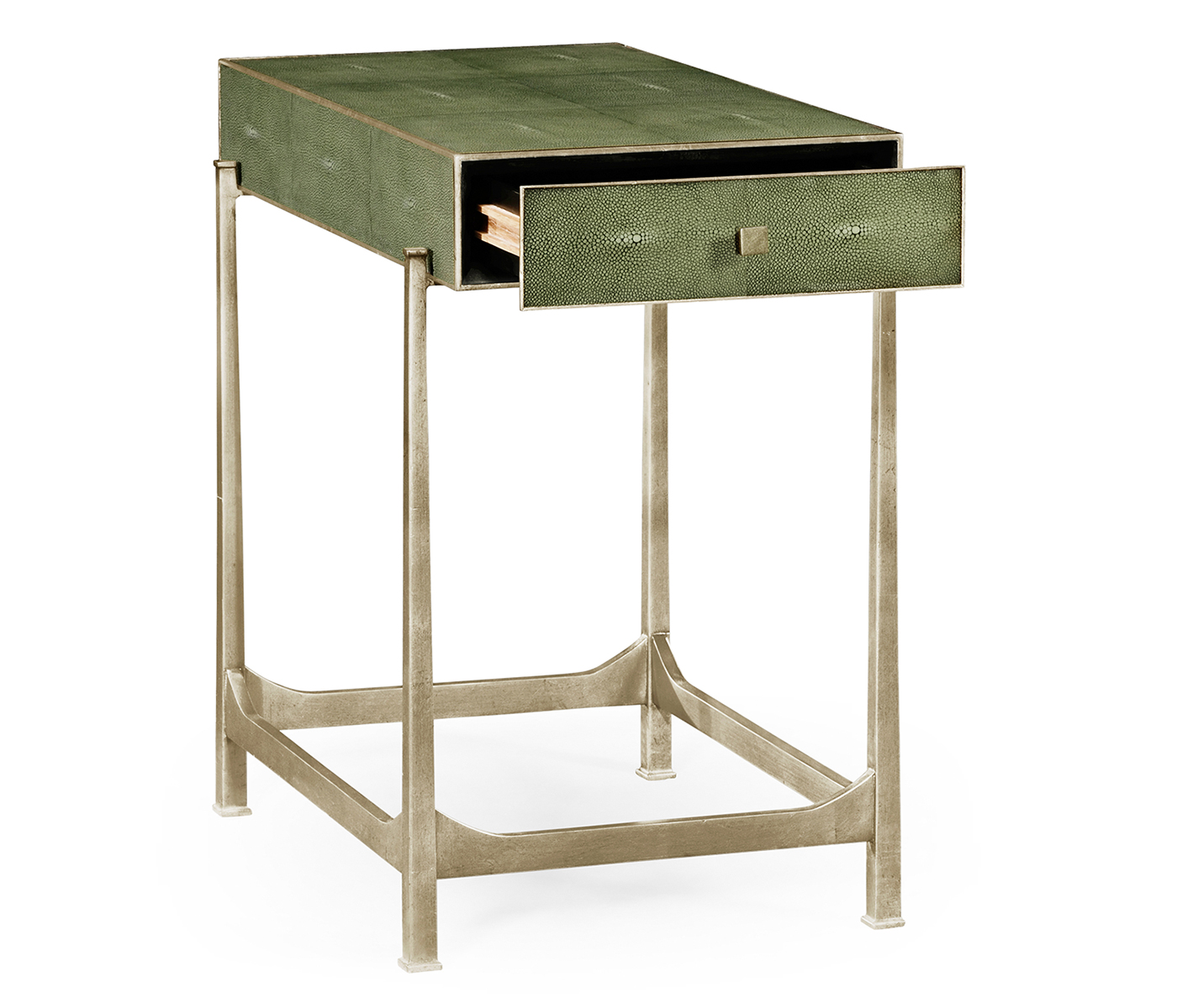 Green Faux Shagreen Silver Side Table