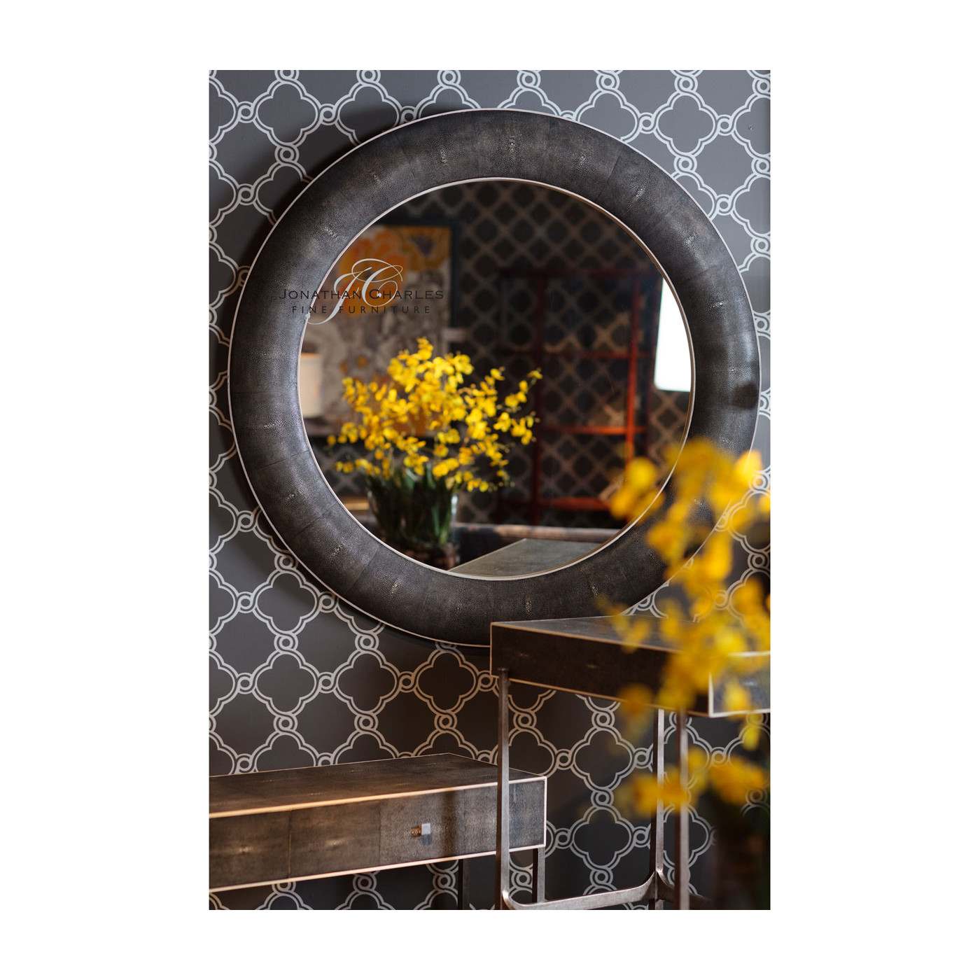 Anthracite Faux Shagreen Circular Mirror