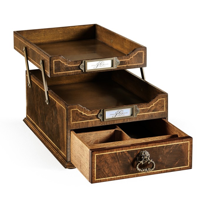 Victorian Style Walnut Letter Tray with Drawer