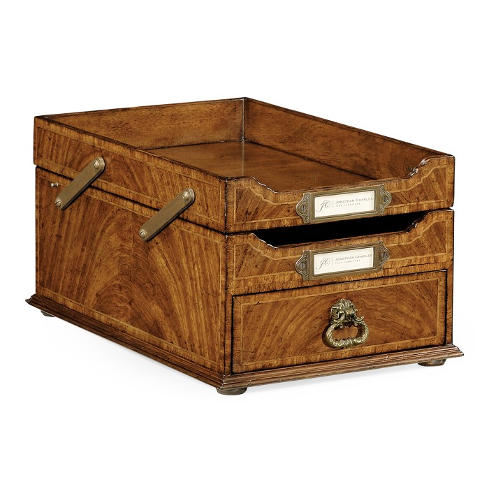 Victorian Style Crotch Walnut Letter Tray with Drawer
