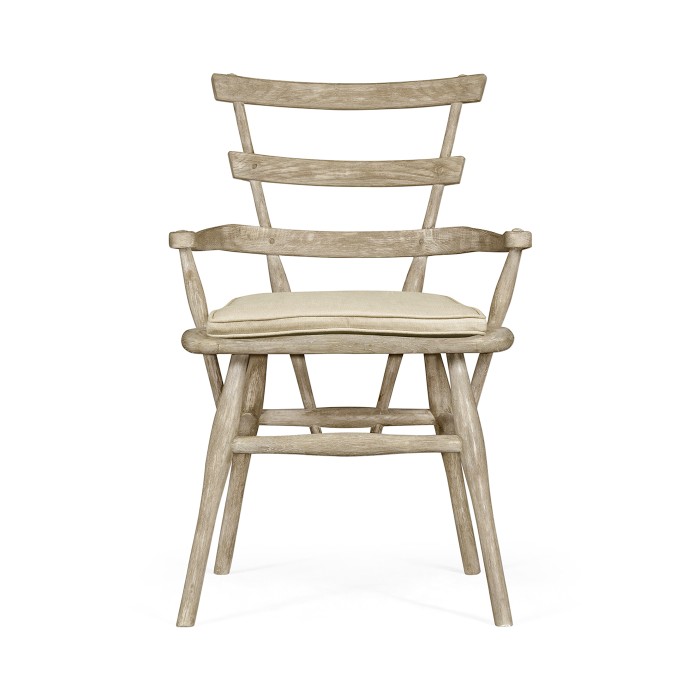 Country Style Grey Oak Arm Chair with Cushion