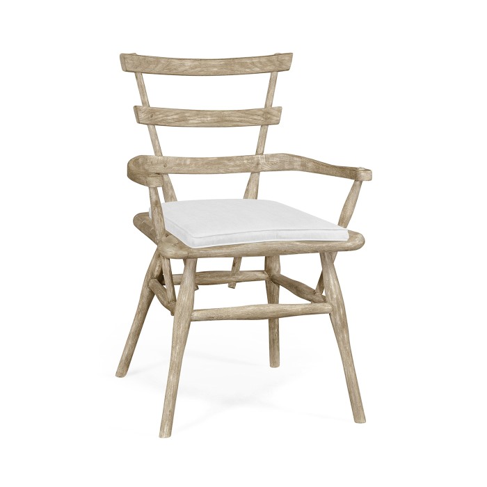 Country Style Grey Oak Arm Chair with Cushion