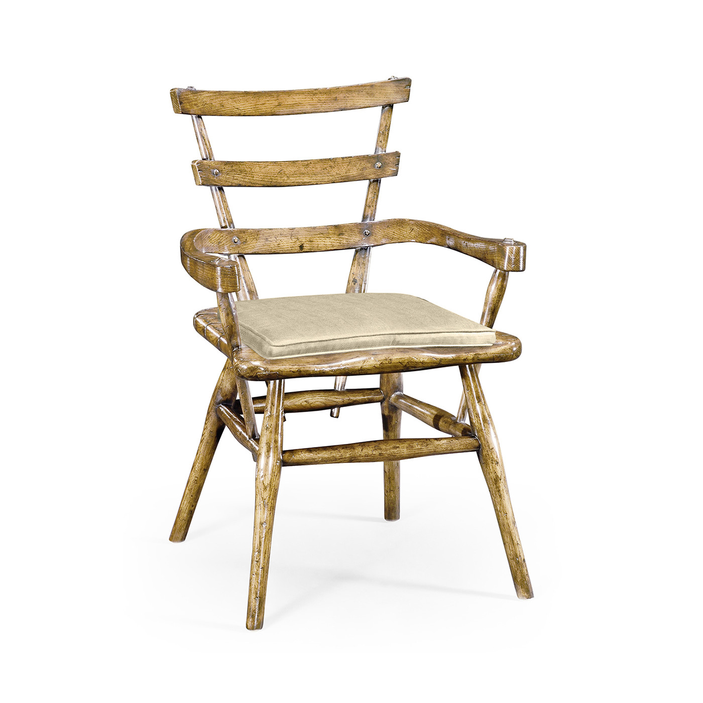 Country Style Natural Oak Arm Chair with Cushion