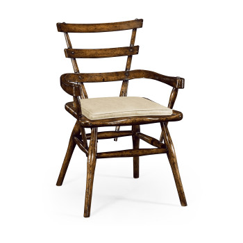 Country Style Dark Oak Arm Chair with Cushion