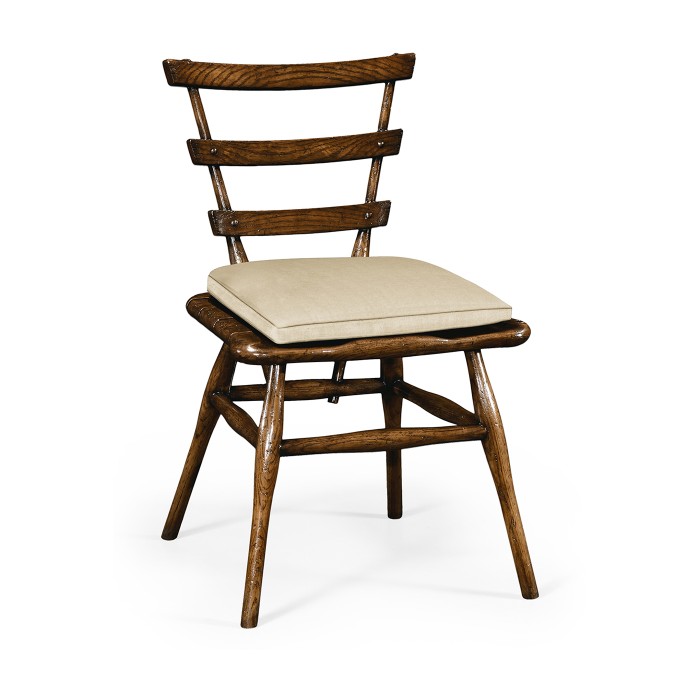 Country Style Dark Oak Side Chair With Cushion