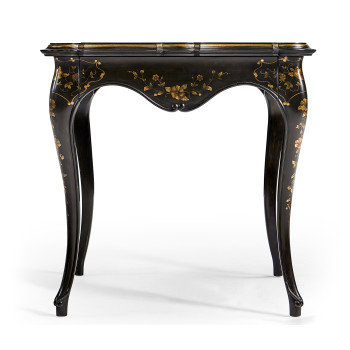 Black & gilded floral side table églomisé top