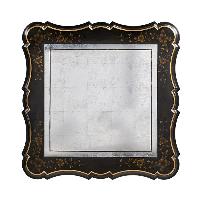 Black & gilded floral side table églomisé top