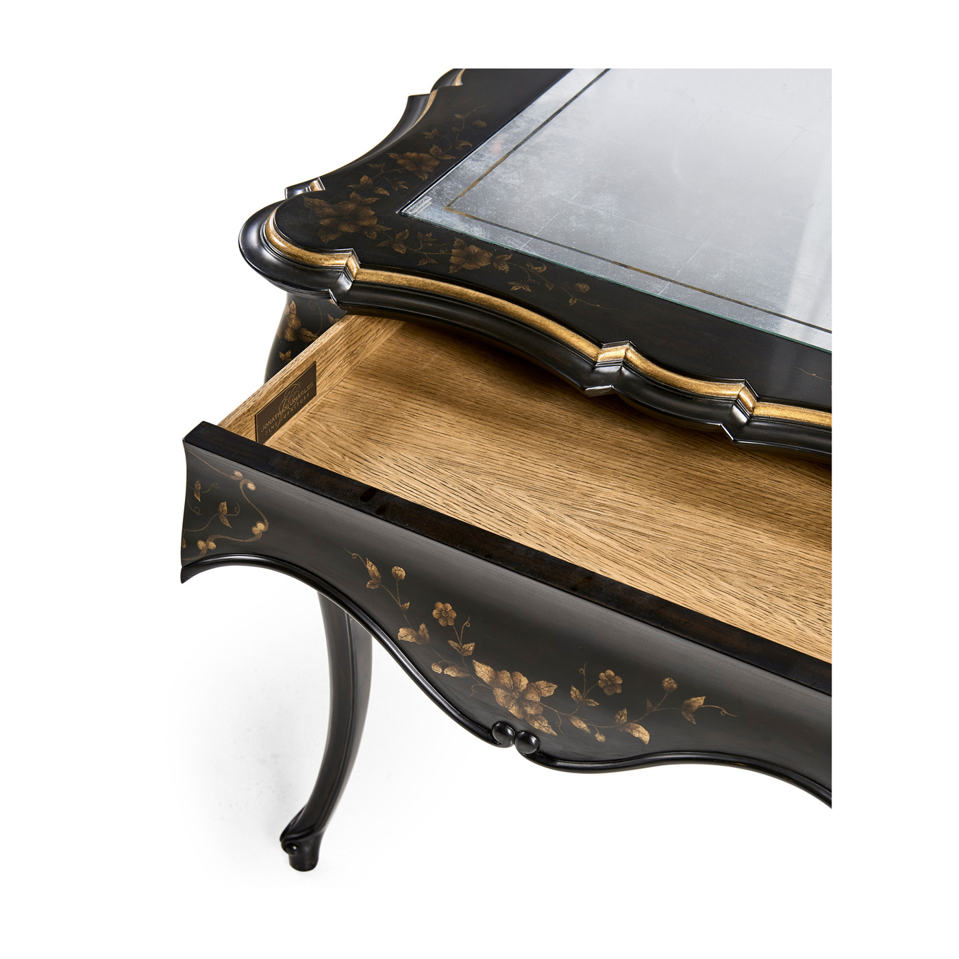 Black & gilded floral side table églomisé top