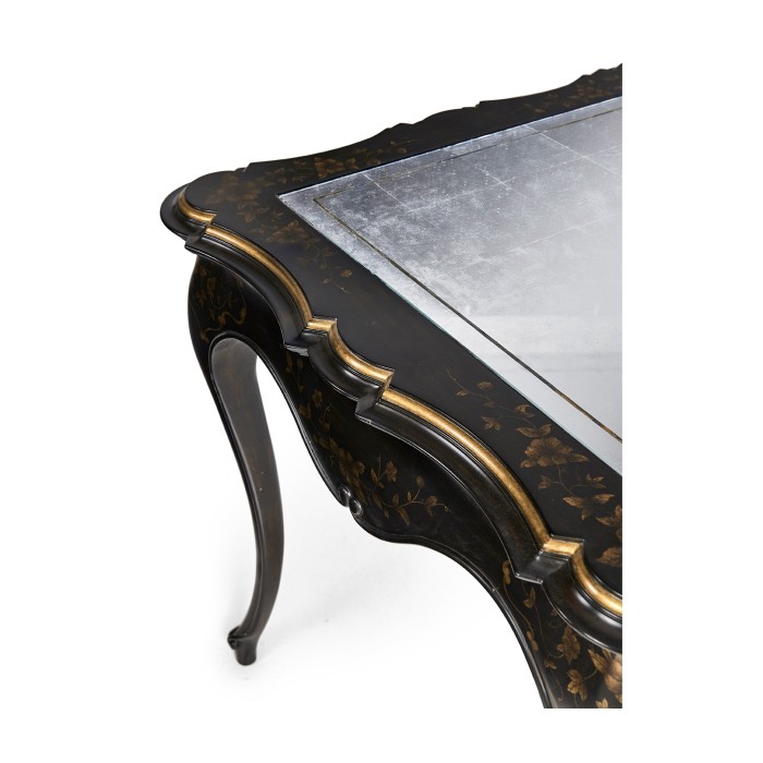Black & gilded floral side table églomisé top